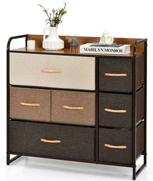 Costway Cassettiera con 7 cassetti pieghevoli in tessuto, Organizer con 3 livelli e superficie di legno per corridoio