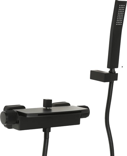 Miscelatore a parete per doccia a cascata, struttura in ottone resistente, tubo flessibile in acciaio inox da 1,5 m, nero