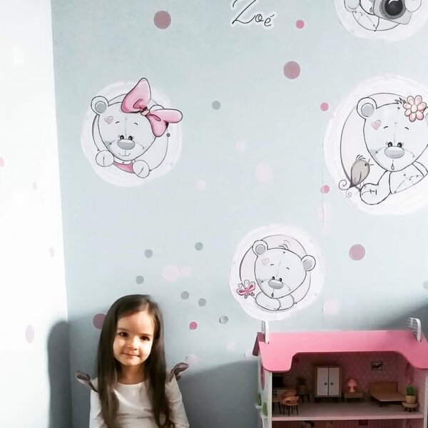 Adesivo da parete per bambini orsetto con palloncino con nome