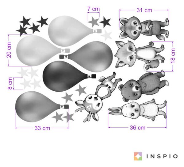 Adesivi in bianco e nero - INSPIO animaletti con i palloncini
