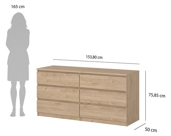 Cassettiera di colore naturale con effetto rovere 154x76x50 cm Naia – Tvilum