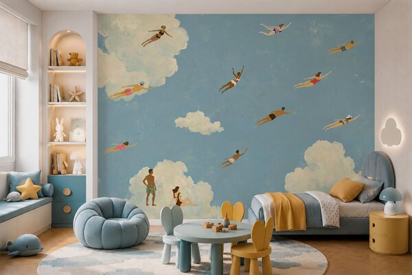 Carta da parati Persone che fluttuano tra le nuvole in un cielo azzurro, Carta da parati Buffer, w05628 : Uwalls.it