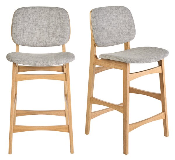Sgabelli scandinavi in legno chiaro frassino e tessuto grigio chiaro H66 cm (set di 2) SOQUETTE