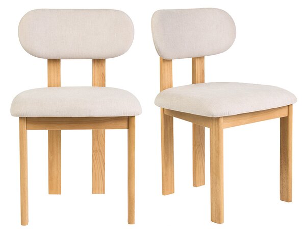 Sedie in tessuto effetto velluto testurizzato beige e legno chiaro frassino (lotto di 2) NORMI