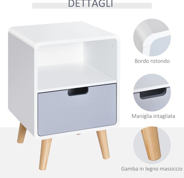HOMCOM Comodino con Cassetto in MDF e Legno di Pino per Camera da Letto, Soggiorno e Bagno, 40x38x58 cm|Aosom