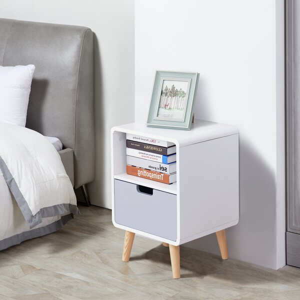 HOMCOM Comodino con Cassetto in MDF e Legno di Pino per Camera da Letto, Soggiorno e Bagno, 40x38x58 cm|Aosom