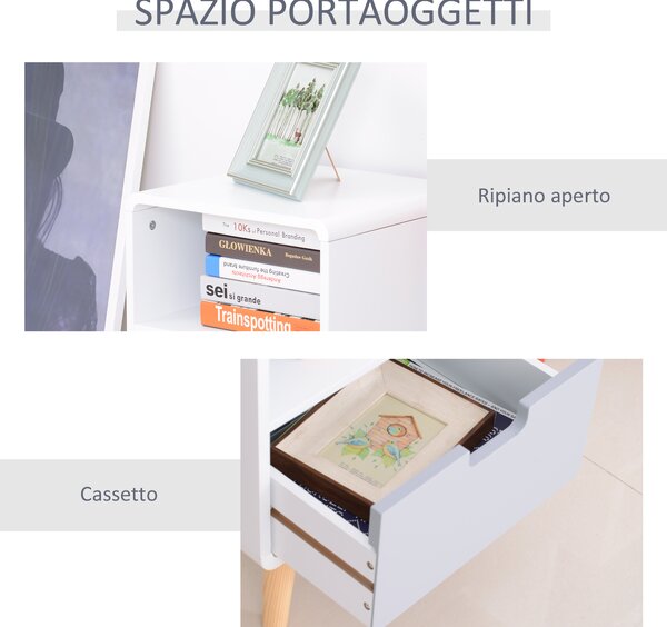 HOMCOM Comodino con Cassetto in MDF e Legno di Pino per Camera da Letto, Soggiorno e Bagno, 40x38x58 cm|Aosom