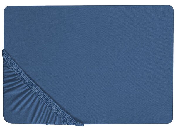 Lenzuolo con angoli cotone blu marino 160 x 200 cm con bordi elastici modello classico a tinta unita camera da letto classica Beliani
