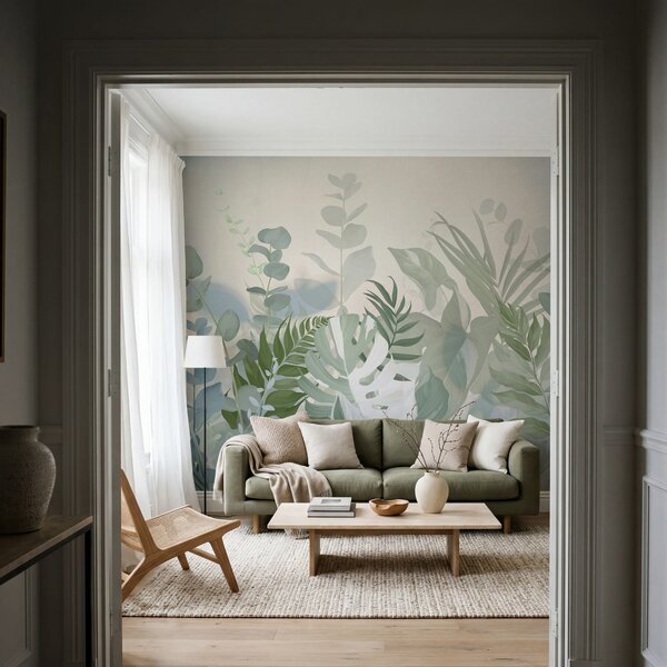 Carta da parati Foglie morbide dai toni delicati, Carta da parati Natura, Carta da parati popolare, w09316 - Tapeko.it