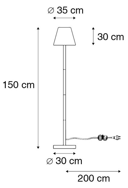 Lampada da terra smart nera con paralume bianco 35 cm IP65 incl. WiFi A60 - Virginia
