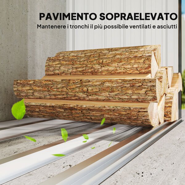 Outsunny Capanno Portalegna in Acciaio da Esterno, Base Rialzata e Tetto Inclinato, 213x66.5x150 cm, Grigio Scuro | Aosom Italy