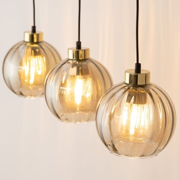 Lampadario LED a sospensione DEVI 3xE27/15W/230V nero/beige fumé