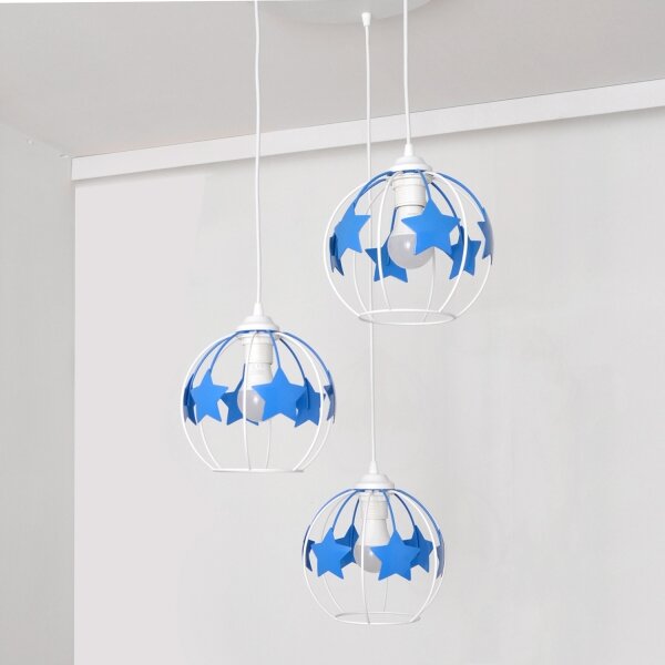 Lampadario a sospensione per bambini STARS 3xE27/15W/230V blu/bianco