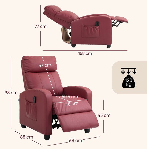 HOMCOM Poltrona Relax Massaggiante spessa imbottitura con Telecomando e 8 Programmi, Reclinazione fino a 150° con poggiapiedi，Rosso| Aosom Italy