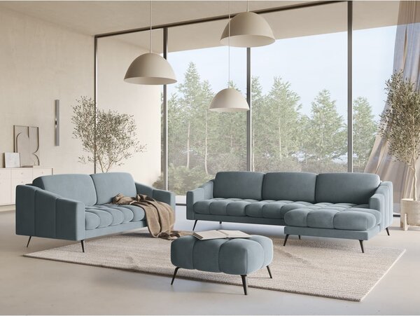 Poggiapiedi azzurro con rivestimento in velluto Nalu – Makamii