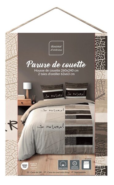 Set copripiumino e federa marrone in cotone per letto matrimoniale/per letto esteso 3 pezzi 260x240 cm So Natural – douceur d'intérieur