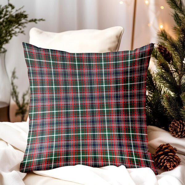 Federa decorativa natalizia a scacchi verdi con lurex