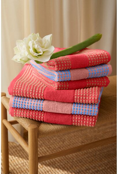 Asciugamano rosso in spugna di cotone biologico 50x100 cm Check - JUNA