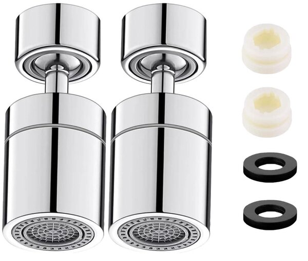Aeratore per rubinetto da cucina, 2 pezzi, girevole a 360° con doppia funzione