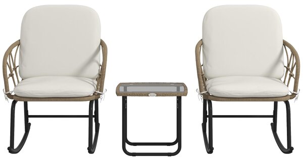 Set di poltrone a dondolo in rattan Outsunny, set di mobili da giardino composto da 2 poltrone e 1 tavolino