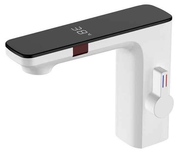 Rubinetto per lavabo con sensore e display digitale, miscelatore senza contatto per acqua calda e fredda (bianco)