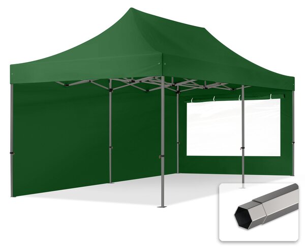 TOOLPORT 3x6m gazebo pieghevole con laterali (finestre panoramiche), PREMIUM acciaio, verde scuro