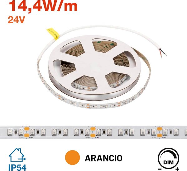 Striscia LED 24V 144W/m Luce Arancione - IP54 - 5 metri