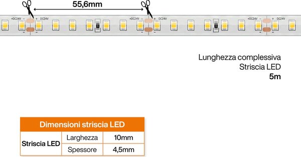 Striscia LED 24V 10W/m Alta Efficienza Professionale - IP67 - 5 metri