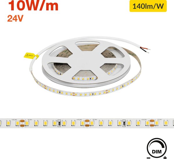 Striscia LED 24V 10W/m Alta Efficienza Professionale - IP20 - 5 metri