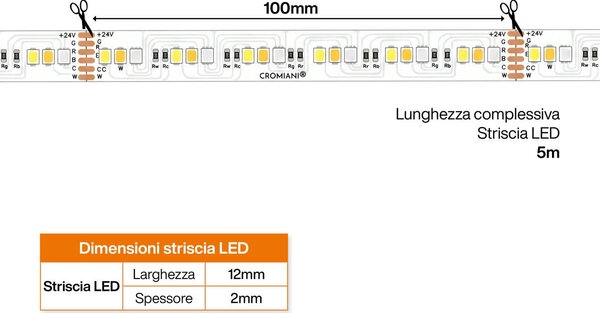 Striscia LED Professionale RGB+CCT Multicolore 24V 20W/m - IP20 - 5 metri