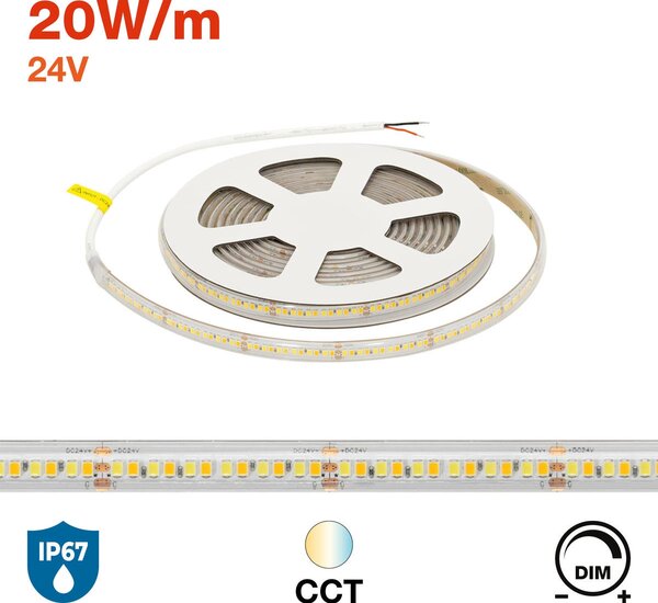 Striscia LED CCT Bianco Variabile 24V 20W/m Professionale - IP67- 5 metri