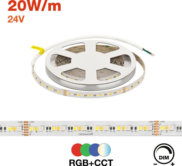 Striscia LED Professionale RGB+CCT Multicolore 24V 20W/m - IP20 - 5 metri