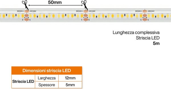 Striscia LED CCT Bianco Variabile 24V 20W/m Professionale - IP67- 5 metri