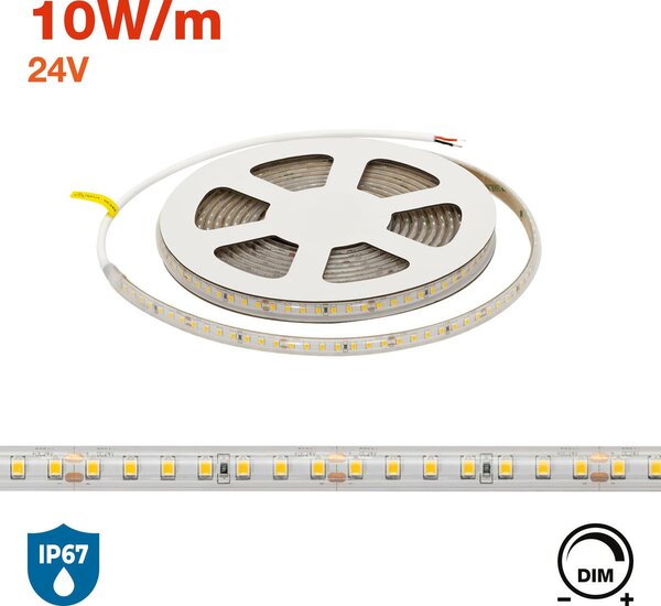 Striscia LED 24V 10W/m Alta Efficienza Professionale - IP67 - 5 metri