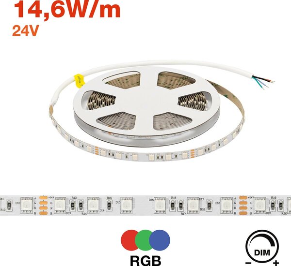 Striscia LED RGB Multicolore 24V 146W/m Professionale - IP20 - 5 metri