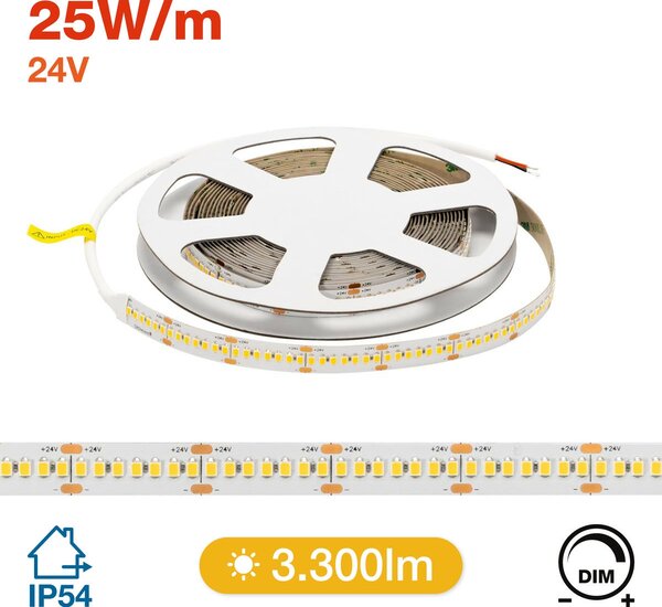 Striscia LED 24V 25W/m Altissima Luminosità Professionale - IP54 - 5 metri
