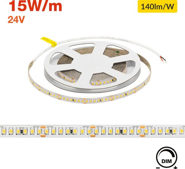 Striscia LED 24V 15W/m Alta Efficienza Professionale - IP20 - 5 metri