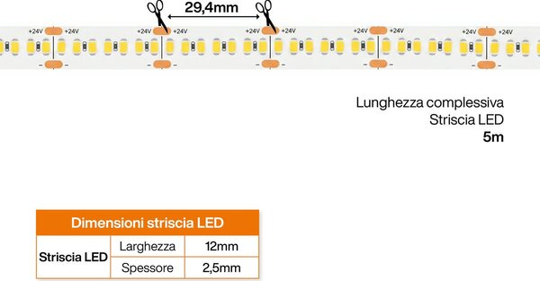 Striscia LED 24V 25W/m Altissima Luminosità Professionale - IP54 - 5 metri