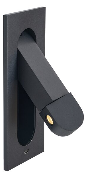 Set di 2 lampade da parete moderne nere con LED e porta USB-C - Hilton