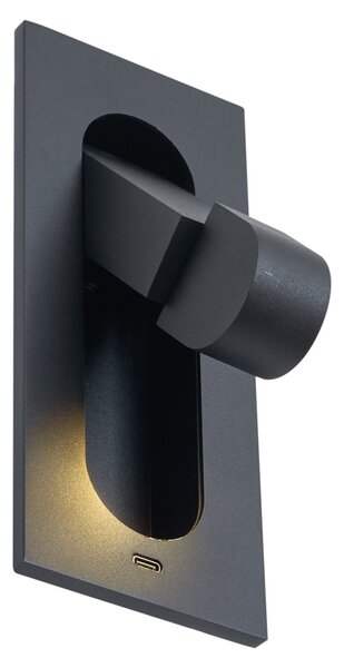 Lampada da parete moderna nera con LED e porta USB-C - Hilton