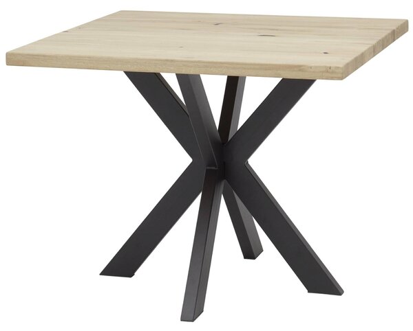 Tavolo da pranzo MICKY 100 x 100 cm in rovere massiccio con base a X in metallo nero
