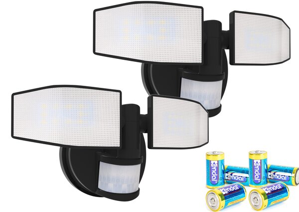 Set da 2 faretti a batteria LED Northpoint con sensore di movimento e teste orientabili, colore nero
