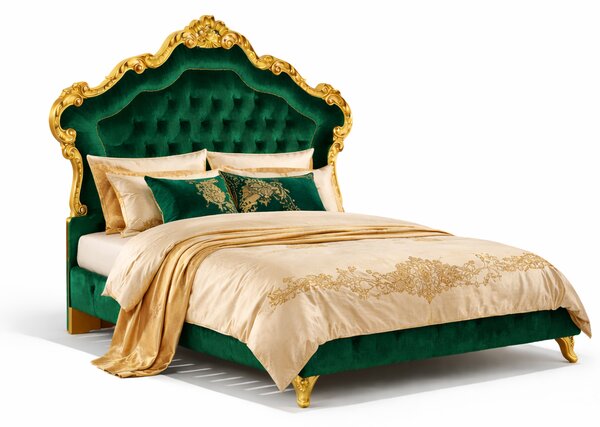 Letto Matrimoniale Vanity Barocco - Velluto e Foglia Oro - Artigianato Italiano di Lusso