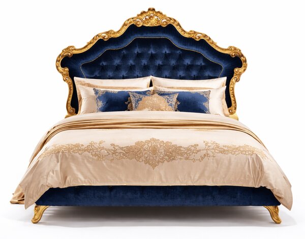 Letto Matrimoniale Vanity Barocco - Velluto e Foglia Oro - Artigianato Italiano di Lusso