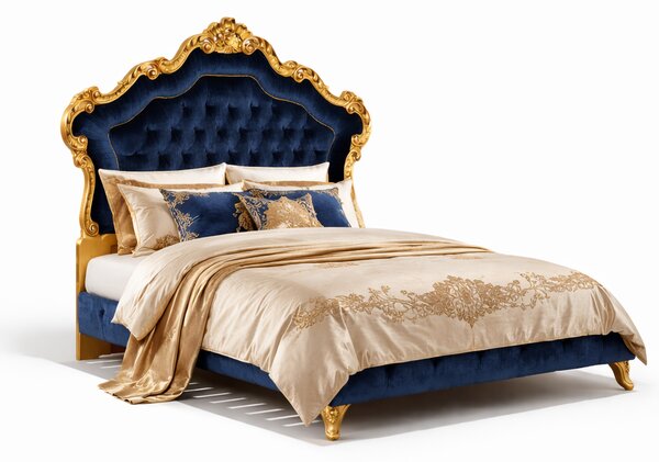 Letto Matrimoniale Vanity Barocco - Velluto e Foglia Oro - Artigianato Italiano di Lusso
