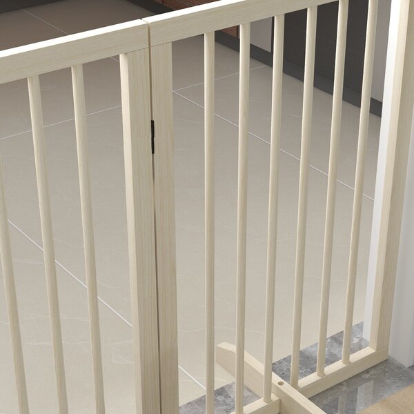 PawHut Cancelletto di Sicurezza Modulabile Pieghevole per Cani con Piede di Supporto, in Legno Massiccio, 206x35,5x76 cm, Color Legno Naturale | Aosom Italy