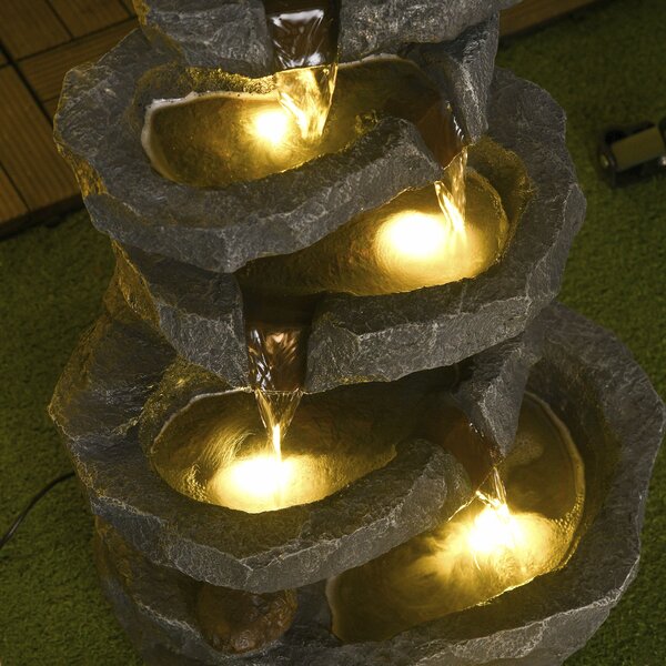 Outsunny Fontana da Giardino a Energia Solare in Cascata a 5 Livelli, con Luci LED e Pompa, in Resina, Grigio | Aosom Italy