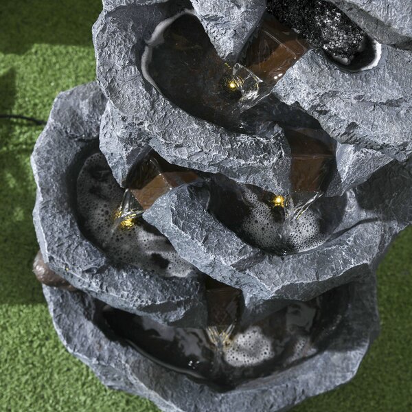 Outsunny Fontana da Giardino a Energia Solare in Cascata a 5 Livelli, con Luci LED e Pompa, in Resina, Grigio | Aosom Italy