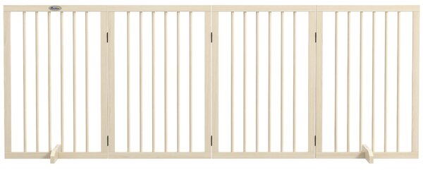 PawHut Cancelletto di Sicurezza Modulabile Pieghevole per Cani con Piede di Supporto, in Legno Massiccio, 206x35,5x76 cm, Color Legno Naturale | Aosom Italy