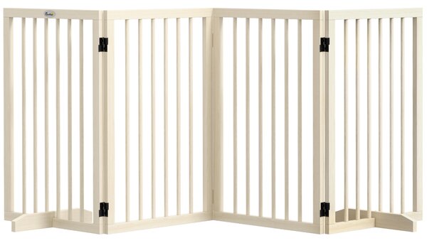 PawHut Cancelletto di Sicurezza Modulabile Pieghevole per Cani con Piede di Supporto, in Legno Massiccio, 206x35,5x76 cm, Color Legno Naturale | Aosom Italy